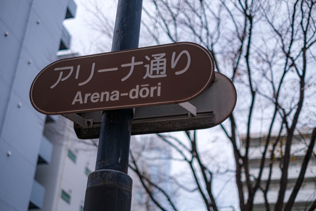 新横浜「アリーナ通り」の標識